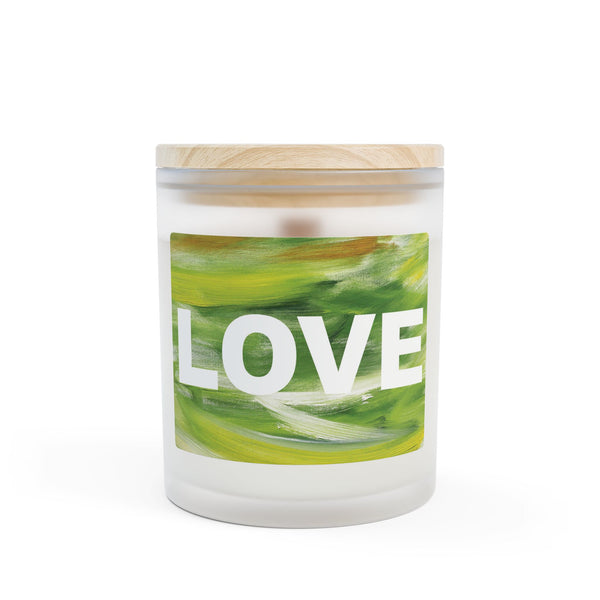 Burning LOVE in green - Frosted Glass Candle — 11oz Scented Candle