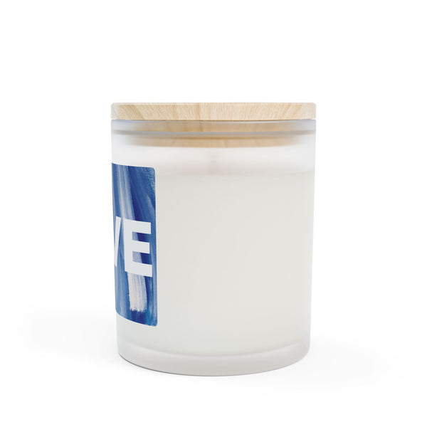 Burning LOVE in blue - Frosted Glass Candle — 11oz Scented Candle