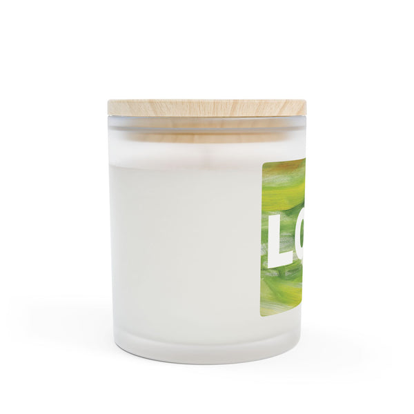 Burning LOVE in green - Frosted Glass Candle — 11oz Scented Candle