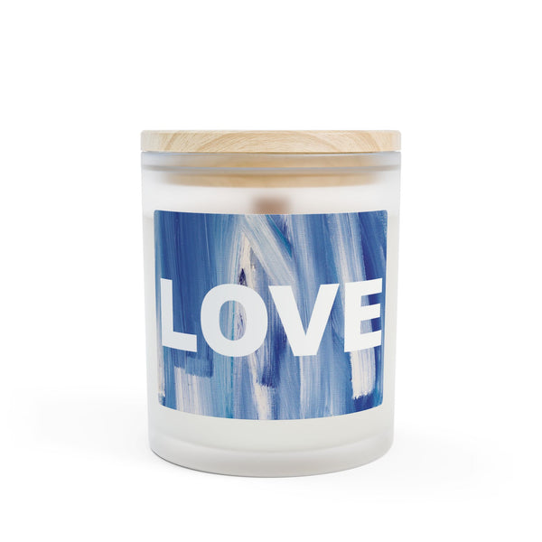 Burning LOVE in blue - Frosted Glass Candle — 11oz Scented Candle