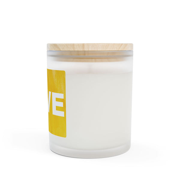 Burning LOVE in yellow - Frosted Glass Candle — 11oz Scented Candle