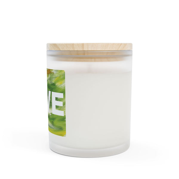 Burning LOVE in green - Frosted Glass Candle — 11oz Scented Candle