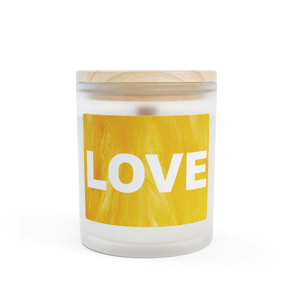 Burning LOVE in yellow - Frosted Glass Candle — 11oz Scented Candle